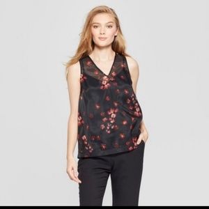 NWOT A new day black floral sheer tank top Medium